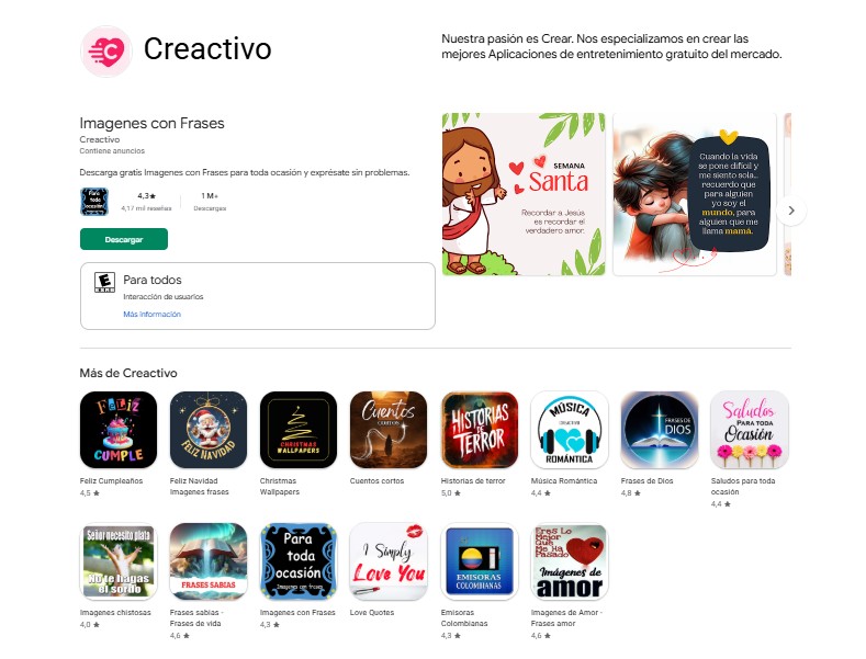 Perfil de desarrollador en Google Play con varias apps publicadas