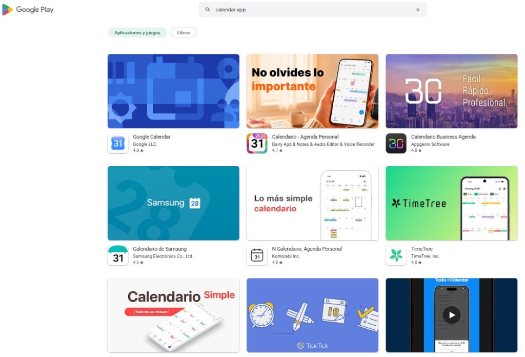 Resultados de búsqueda en Google Play para analizar un nicho de apps