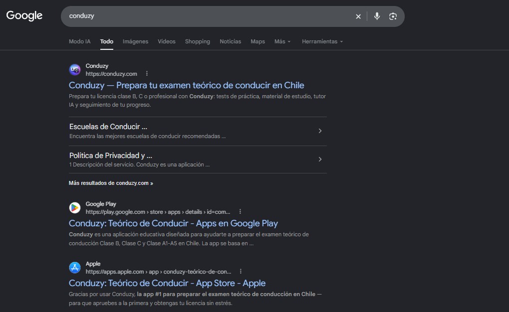 Ficha de una app apareciendo en los resultados de búsqueda de Google