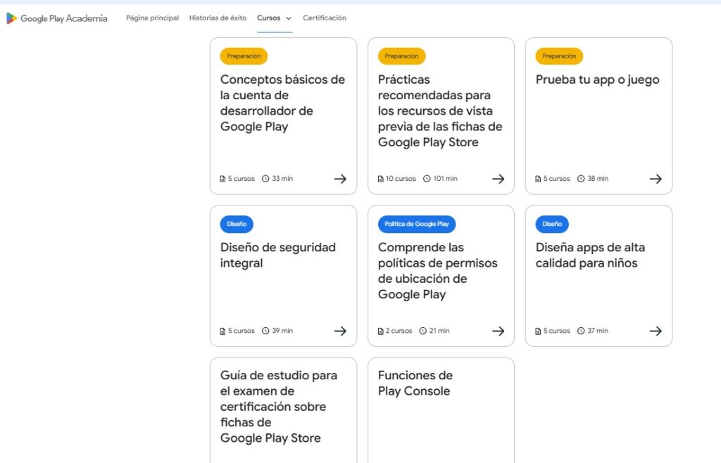 Catálogo de cursos de formación en ASO y marketing de apps