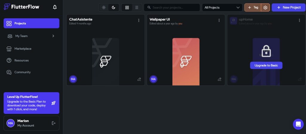 Editor visual de una plataforma no-code para crear apps