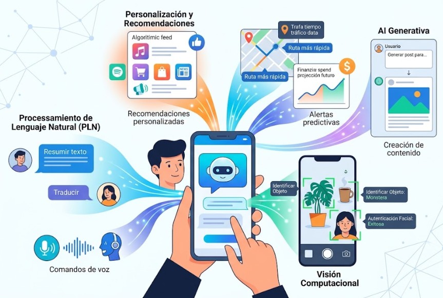 Función de inteligencia artificial integrada en una app móvil