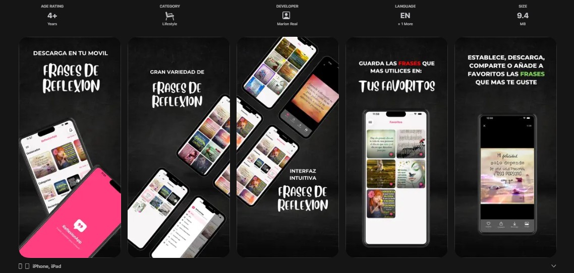 Ficha de una app en la App Store con sus capturas de pantalla