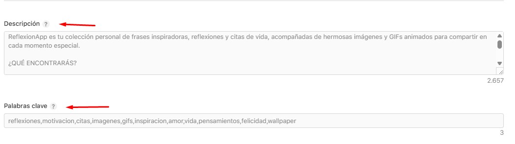 Campo de palabras clave de la App Store en App Store Connect