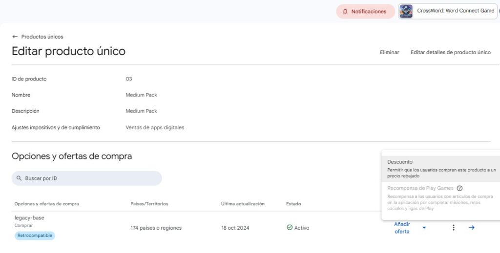 Productos de suscripción configurados en Google Play Console