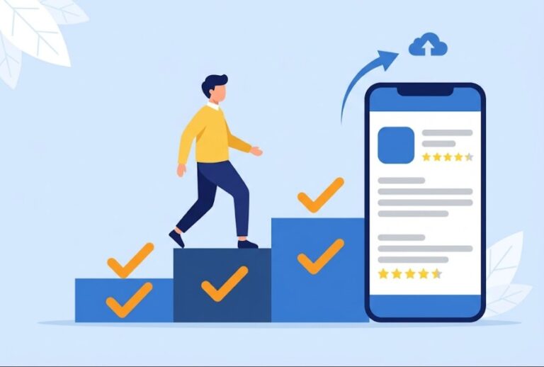 Ilustración de los pasos para publicar una app en Google Play