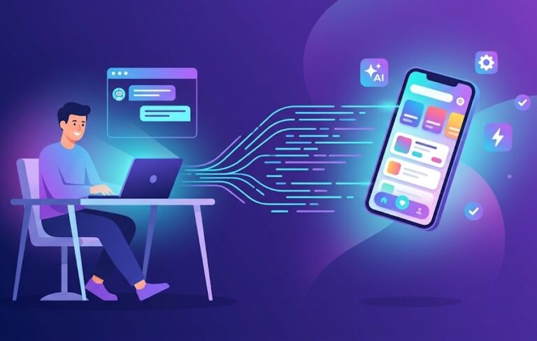 Persona creando una app móvil con inteligencia artificial mediante vibe coding