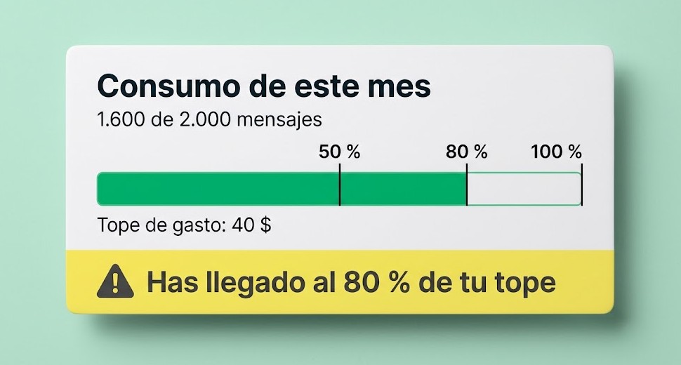 Panel de pago por uso con el consumo del mes y el tope de gasto